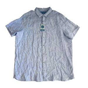 Perry Ellis Men's Untucked Linen Shirt Blue Beach Wedding Nautical Size 2XLT NEW